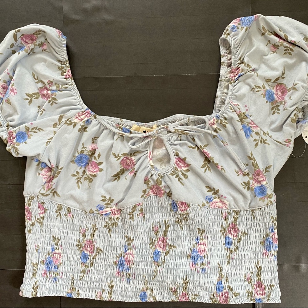 NWT Crop top light blue with flowers